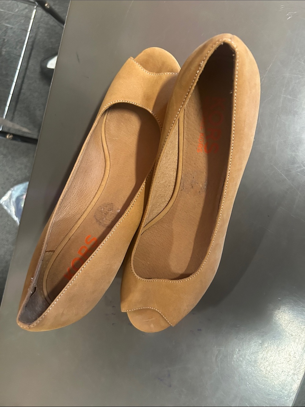 Michael Kors Camel/Tan Suede Peep-Toe Flats